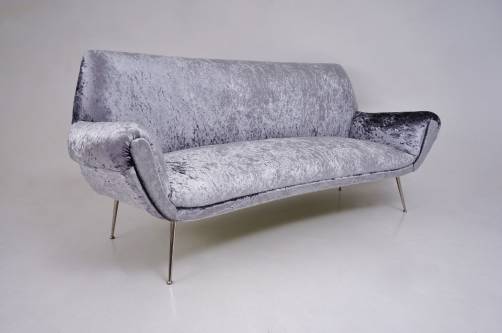 Saporiti vintage sofa, silver velvet, 1950`s ca, Italian